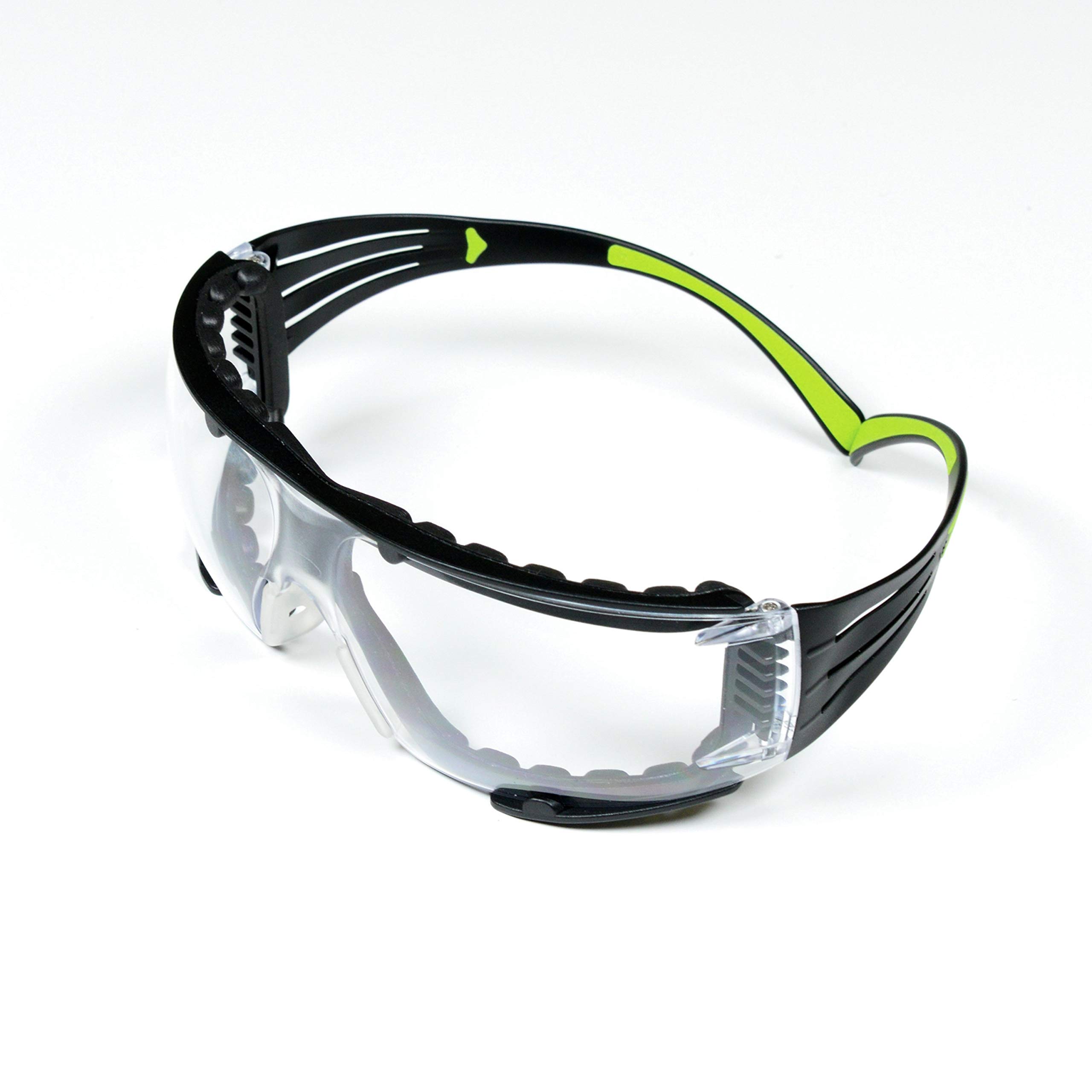 3M Safety Glasses, SecureFit, ANSI Z87, Dust Protection, Anti-Fog Anti-Scratch Clear Lens, Green/Black Frame, Flexible Temples, Removable Foam Gasket