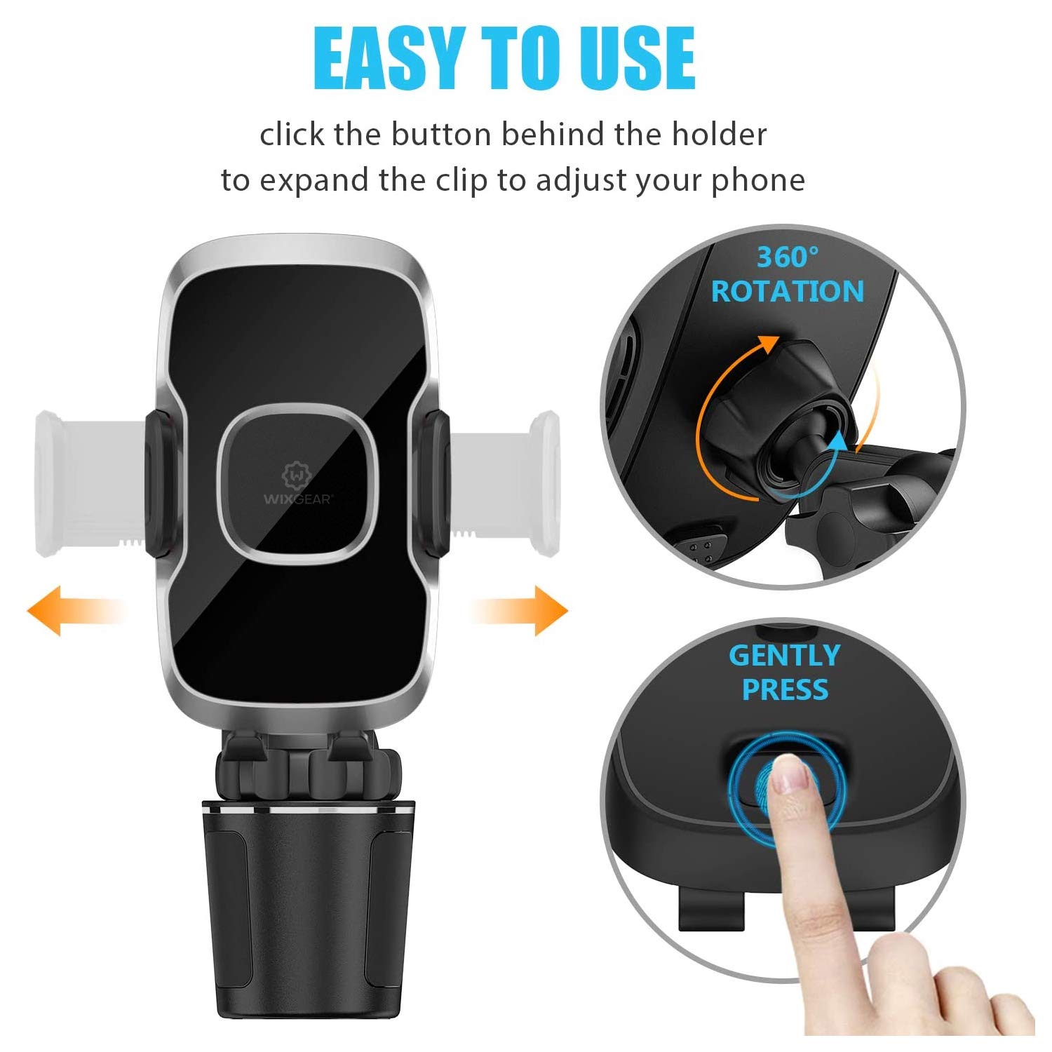 WixGear Cup Phone Holder, Car Cup Holder Phone Mount for Car with Adjustable Automobile Cup Holder Smart Phone Cradle Car Mount