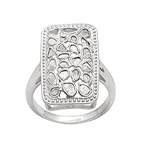 1.1 CT Natural Slice Diamond Rectangle Engagement Ring Platinum Plated 925 Sterling Silver Handmade Jewelry Gift for Women