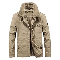 Men's Winter Military Jacket Warm Turndown Neck Softshell for Windproof Soft Fleece Lined Coat Outwears(Khaki 3XL)