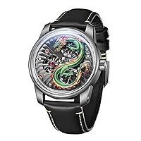 OBLVLO Top Brand Mens Dragon Dial Leather Automatic Luminous Waterproof Transparent Mechanical Watch JM-Dragon