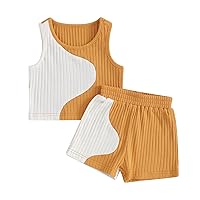 Kupretty Baby Girl Clothes Summer Toddler Outfit Color Block Knit Vest Tank Tops & Shorts Cute Clothing Sets
