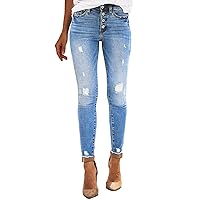 Women's Jeans with Holes Women's Stretchy High Waisted Boyfriend Jeans with Straight Leg and Frayed Denim Trousers