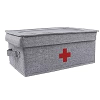 First Aid Medicine Box, Linen First Aid Kit Supplies Box, Medicine Storage Box Medicine Bag, Pill Bottle Organizer, First Aid Empty Box with Lid for Home & Travel Emergency Tool Set - Gray