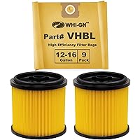 2 Pack VCFS Replacement Filter for Vacmaster & Shop-Vac 5 to 20 Gallon Wet/Dry Vacs + 9 Pack VHBL High Efficiency Vacuum Dust Bags for Vacmaster 12 to 16 Gallon Shop Vac