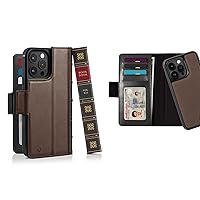 Twelve South BookBook for iPhone 15 Max | MagSafe Compatible Genuine Leather Wallet Case with Display Stand + Removable Stand-Alone Leather Accent Case, Brown