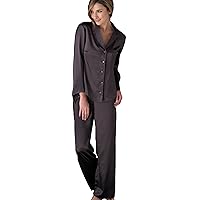 Women's Goodnight Midnight 100% Silk PJs, Pajama Set, Embroidered Trim, Regular or Petite