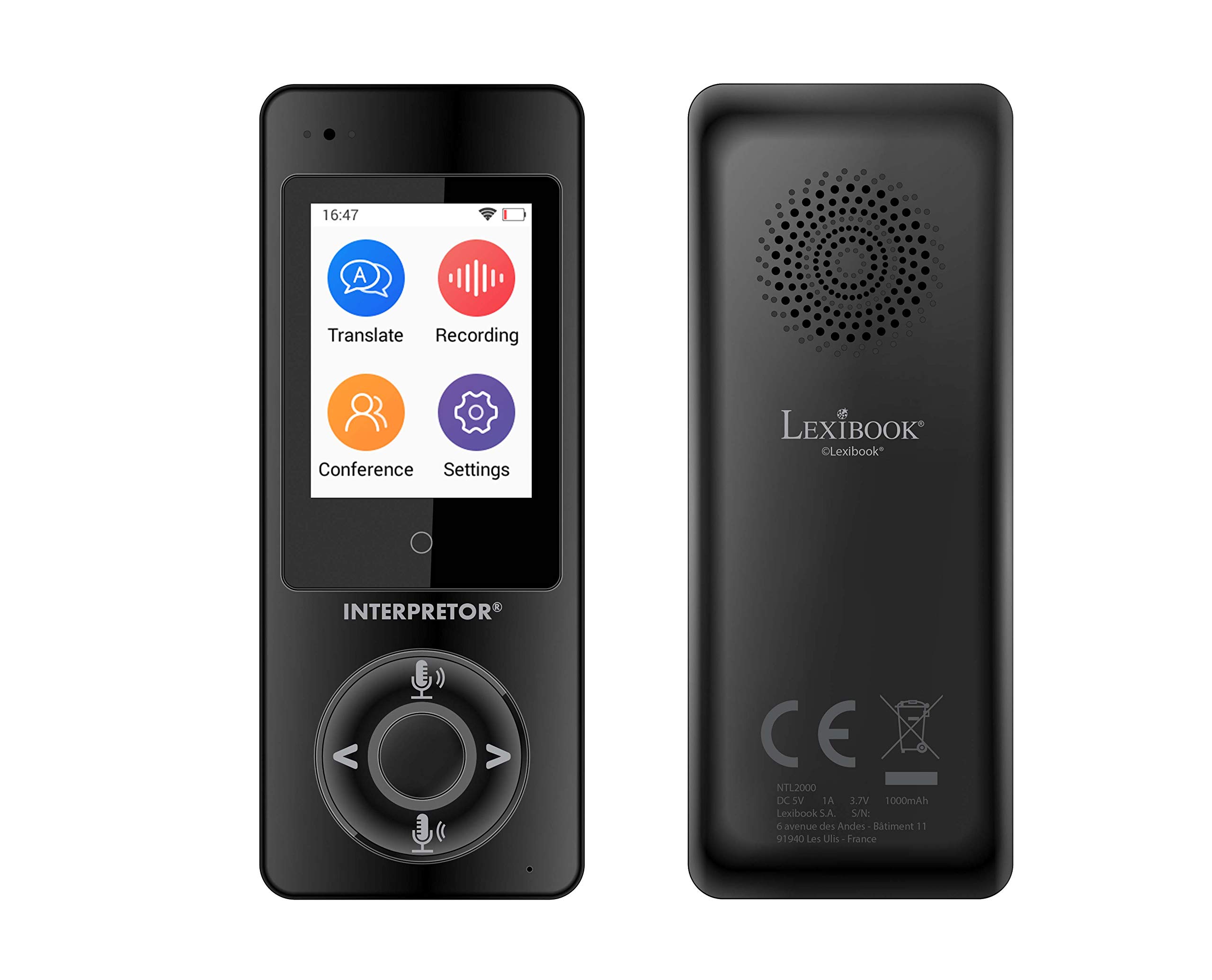 LEXiBOOK Interpretor®, Instant Talking Translator, 75 Languages, Accurate translations of Professional Quality, Touch-Screen, Group Chat Function, Headphones Jack, Bluetooth, WiFi, Black, NTL2000