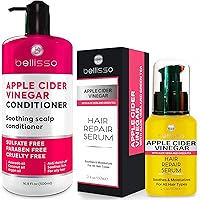 Apple Cider Vinegar Conditioner - Sulfate Paraben and Silicone Free - For Dry, Damaged and Oily Hair and Apple Cider Vinegar Hair Serum Oil - Anti Frizz Styling Product to Stop Flaky and Itchy Scalp