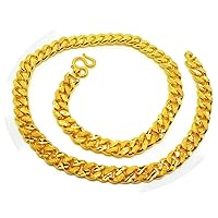 Men's Jewelry Deluxe Gold Cuban Heavy 24k Thai Baht Gold Plated Filled Necklace 28 inch 10 MM 140 Gram