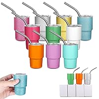 10 Pcs Mini Tumbler Shot Glass with Straw, 2oz Sublimation Shot Glass Tumblers Set Stainless Steel Double Wall Vacuum Insulated Shot Glasses Cups for Cocktail Coffee Whiskey Beer