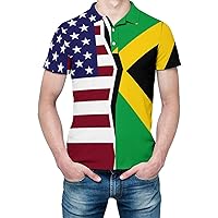 United States and Jamaica Flag Golf Polo Shirts for Men Quick Dry Short Sleeve Graphic Tee Top