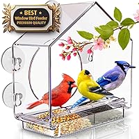 Premium Window Bird Feeder for Outside - Clear Bird House w/Largest Window for Viewing Birds - Easy to Install & Sturdy Feeder w/Extra Strong Suction Cups - Perfect for Kids, Adults and Cats