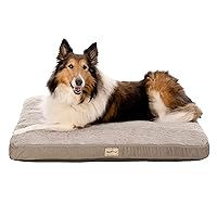 Pooch Planet Large Memory Foam Mix Dog Bed Plush & Woven Herringbone Mattress w/Removable Washable Cover - Beige, Large