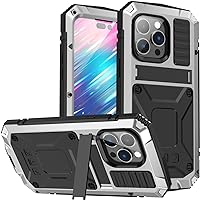iPhone 14 Pro Rugged Case,Metal Bumper Built-in Screen Protector&Stand,Dustproof and Drop-Proof,Full Body Protection Heavy Duty Rugged Military Cover for 6.1 inch iPhone 14 pro (Silver)