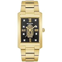 Bulova Mens Classic Diamond Our Lady of Guadalupe Gold Stainless Steel 3-Hand Quartz Watch, Rectangle Black Dial Style: 97D137