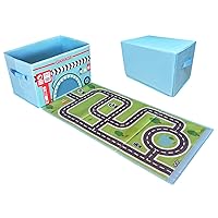   Basics Kids Toy Storage Organizer with 12 Plastic Bins,  Grey Wood with Blue Bins, 10.9D x 33.6W x 31.1H : Baby
