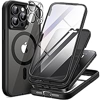 TIESZEN for iPhone 15 Pro Case Magnetic, [Compatible with Magsafe], Built-in 9H Tempered Screen Protector & Privacy Screen Protector & 2X Camera Lens Protectors, Dustproof Clear Phone Case, Black