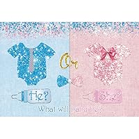 YongFoto 15x10ft Gender Reveal Backdrop Boy Or Girl Clothes Blue Pink Glittering Twinkling Sequins Tie Bow Bottle Neutral Gold Glitter Pink Background Baby Shower Birthday Party Newborn Photo Props