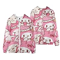 Anime My Melody Zipper Hoodie Sweatshirt Women's Long Sleeve Fleece Hooded Jacket Girls Cartoon Pullover Sweaters