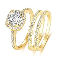 Cubic Zirconia Wedding Rings for Women Bridal Ring Set Engagement Bands Halo 2.0Ct Silver Rose Gold Black Size 4-12