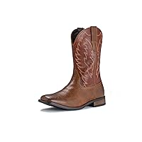 IUV Cowboy Boots For Men Western Boot Durable Classic Embroidered Square Toe Traditional Boots