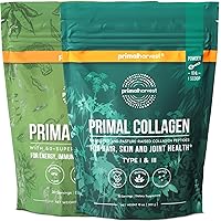 Primal Harvest Super Greens & Collagen Powder Supplements for Women and Men Superfood Greens Powder and Collagen Peptides Powder for Hair, Skin, and Nails Bundle