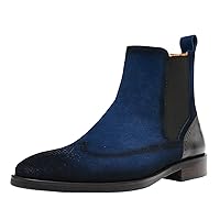 Mens Suede Chelsea Boots Wingtip Leather Brogue Boots Non Slip Formal Dress Casual Work Boots For Men