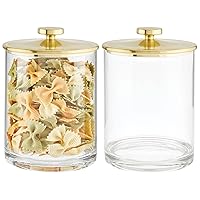 mDesign Large Modern Kitchen Apothecary Storage Organizer Canister Jars - Plastic Containers - Organization Holder for Pantry, Counter, Cabinet, Cupboard, Lumiere Collection, 2 Pack, Clear/Soft Brass
