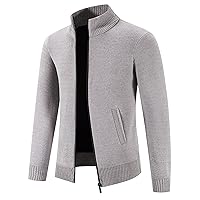 DuDubaby Winter Sweater Cardigan Men'S Plush Thickened Sweater Stand Collar Zipper Loose Warm Coat