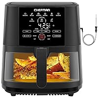 Chefman Air Fryer 8 Qt with Probe Thermometer, 8 Preset Functions, 1-Touch Digital Display Compact Cooker, Extra Large Nonstick Square Air Fryer Basket with Window, Dishwasher-Safe Parts, Black