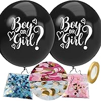 Gender Reveal Balloon with Confetti, 36 Inch Black Boy or Girl Gender Reveal Balloon Kit with Pink and Blue Round Confetti for Baby Shower, Gender Reveal Decorations