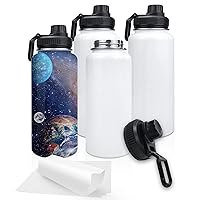 32oz Stainless Steel Sublimation Sports Water Bottle,Insulated Thermos Mugs with Shrink Wrap Films and Wide Mouth Lid,Double Wall Vacuum Tumbler Keeps Liquids Hot or Cold (White 4 PACK)