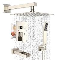 SR SUN RISE 12 Inches All Metal Bathtub Faucet Set Shower System with Tub Spout Square Rain Shower Head and Handheld Combo Shower Fixtures, Modern Valve and Trim Kit, Brushed Nickel