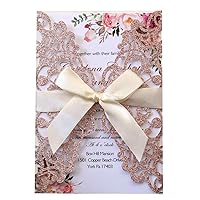 100pcs Gold Silver Glitter Laser Cut Invitations Card Covers Lace Hollow Greeting Cards Invites Party Invitation covers (Rose Gold Set)