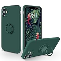 iPhone 11 Case, Phone Case iPhone 11, Slim Silicone Soft Rubber Shockproof Protective 360° Ring Holder Kickstand Drop Protection Bumper Cute Girl Women Boy Men iPhone 11 6.1 Cover, Dark Green