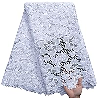 African Lace Fabric 5 Yards, French Jacquard Embroidery Water Soluble White Lace Fabric for Party Wedding Dress