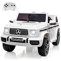 12V Kids Ride on Car, Licensed Mercedes Benz G63 Electric Car w/Remote Control, Music, Spring Suspension, LED Light, Bluetooth, Horn, AUX, Safety Lock Battery Powered Electric Vehicle, White