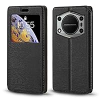 for Oukitel WP22 Case, Wood Grain Leather Case with Card Holder and Window, Magnetic Flip Cover for Oukitel WP22 (6.58”) Black