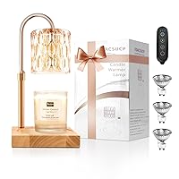 Candle Warmer Lamp with 3 Bulbs, Adjustable Height Dimmable Candle Warmer with Timer, Compatible with Large Jar Candles, Candle Lamp with Charming Gift Box Ribbon for Her/Him(Natural Wood)