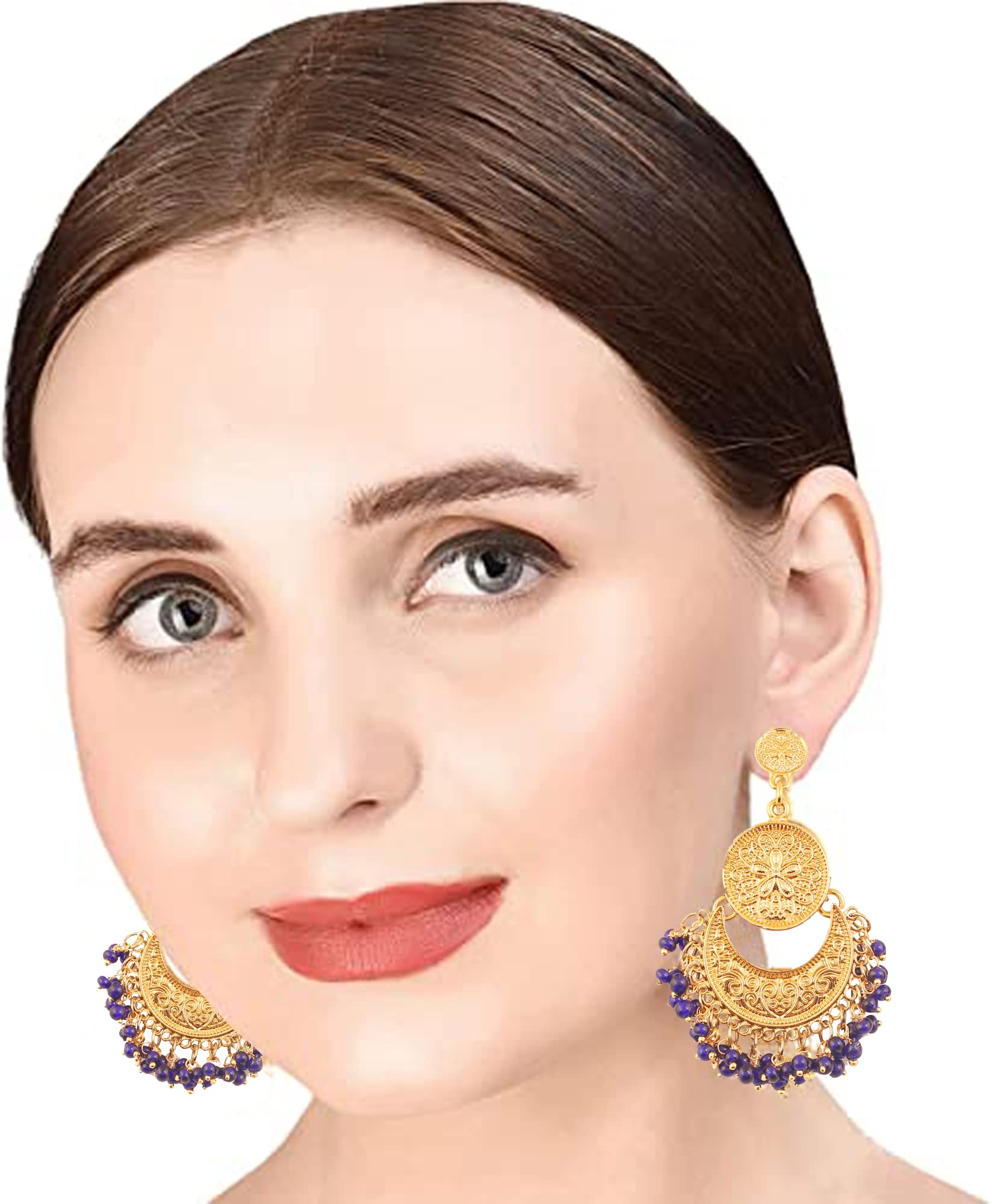 Touchstone Indian Bollywood Gypsy Tribal Boho Crescent Designer Jewelry Chandelier Earrings In Gold Silver Antique Tone For Women.