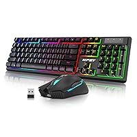 NPET S21 Wireless Keyboard and Mouse Combo, RGB Backlit, Rechargeable & Light Up Letters, Full-Size, Sleep Mode, 2.4GHz Quiet Keyboard Mouse for Mac, Windows, Laptop, PC(2.4G Mode Only)