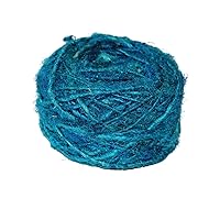 Recycled Sari Silk Yarn - Worsted Yarn - Aqua Blue 60 Yards, 100 Grams, 1 Gum Ball