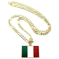 Italy Flag Small Pendant Necklace with Figaro Chain 24 Inches Long