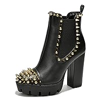 Cape Robbin Jagged Studded Platform Faux Leather Ankle Chelsea Boots with Chunky Block Heels for Women