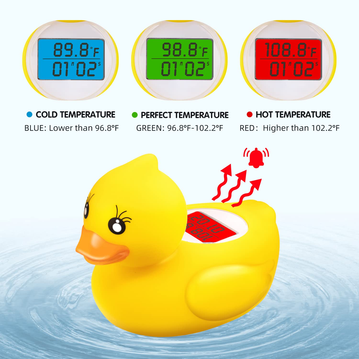 Baby Bath Tub Water Thermometer - (Upgraded Version) Digital Water Temperature Thermometer & Room Thermometer, Duck Floating Toy for Infant Toddler Bathtub Pool with Temperature Warning
