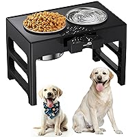EasyCom Elevated Dog Bowls, 3 Height Adjustable Raised Dog Bowl Stand with 2 Stainless Steel Dog Food Bowls, Anti-Slip Dog Feeder for Medium Large Dogs, 3 Heights 3.9”, 7.8”, 11.8”, Black