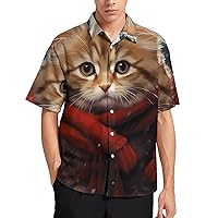 Cat in The Snow Hawaiian Shirt for Men Summer Beach Printd Short Sleeve Button Down Shirts