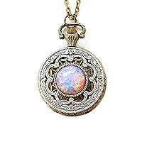 Pocket watch necklace Pink Fire Opal Watch Necklace gift for her Birthday Gift for Women Jewelry Gift for Her Mothers Day Gift
