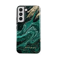 BURGA Phone Case Compatible with Samsung Galaxy S22 Plus - Hybrid 2-Layer Hard Shell + Silicone Protective Case -Emerald Green Jade Stone Gold Glitter Marble - Scratch-Resistant Shockproof Cover